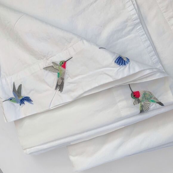 Cuddledown Embroidered Hummingbirds Sateen Flat Sheet - Picture 3 of 8